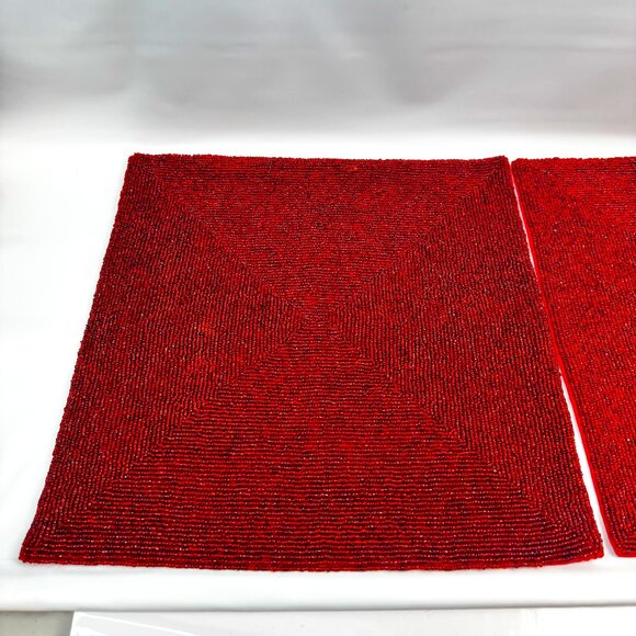 Christmas Glass Beaded Chargers 3 Red 3 Green Square 14x14" by RLK Leila's READ - Picture 5 of 13